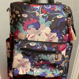New Sakroots Loyola Convertible Backpack Black Flower Power Purple Flowers